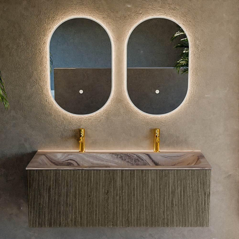 MONDIAZ KURVE-DLUX 120cm badmeubel kleur Shadow met 1 lade en 0 deuren. Wastafel BIG LARGE Midden 2 kraangaten Sombra. SW1433781
