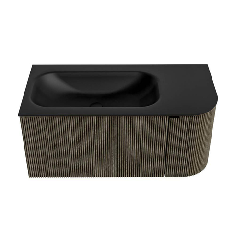 Mondiaz KURVE Badkamermeubelset - 95x46x40cm - 1 lade - 1 deur - wastafel solid surface - links - 1 kraangat - Shadow SW1414181