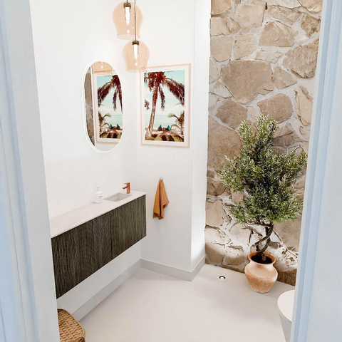 Mondiaz JOYA-DLUX 111.6cm meuble de toilette - arrondi gauche couleur Shadow - Lavabo FAYE position Droite 1 trou de robinet couleur Meli. SW1424911