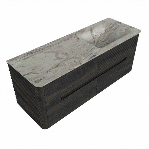 Mondiaz CIRO-DLUX Ensemble de meubles de salle de bains - 130x45x50cm - plan-vasque en solid surface Glace - 1 lavabo à droite - sans trous de robinet - 4 tiroirs - Shadow SW1532207
