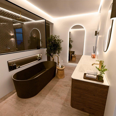 Mondiaz CIRO-DLUX Ensemble de meubles de salle de bains - 190x45x50cm - Lavabo en solid surface Opalo - 1 vasque à droite - 1 trou de robinet - 4 tiroirs - Dusk SW1532924