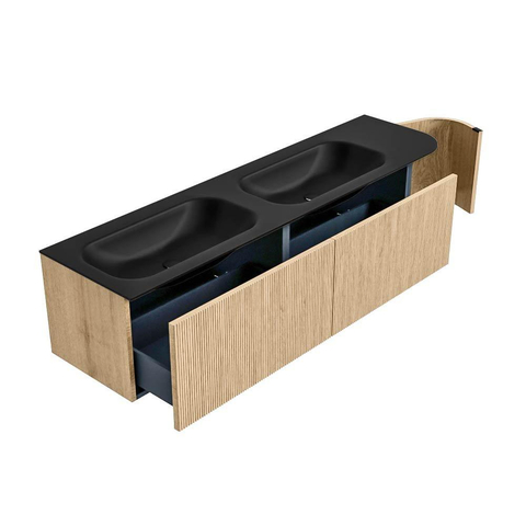 MONDIAZ KURVE 175cm meuble de salle de bains avec module 25 R couleur Oak avec 2 tiroirs et 1 porte. Lavabo BIG SMALL double / gauche 2 trous de robinet Urban. SW1138426