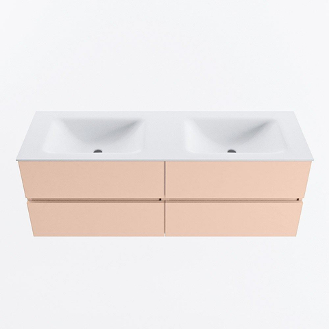 MONDIAZ VICA Ensemble meuble de salle de bains - 140cm - meuble bas rosee - 4 tiroirs - lavabo cloud double - sans trous de robinet - version haute 60cm - talc SW1083351