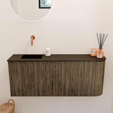 Mondiaz JOYA 101.6cm meuble de toilette - arrondi droit couleur Dusk - Lavabo FAYE position Gauche Sans trou de robinet couleur Urban. SW1421675