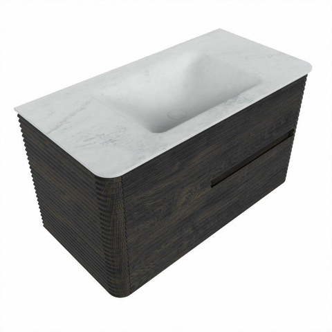 Mondiaz CIRO-DLUX Badkamermeubelset - 90x45x50cm - Solid surface wastafel Opalo - 1 wasbak Midden - zonder kraangaten - 2 lades - Shadow SW1532390