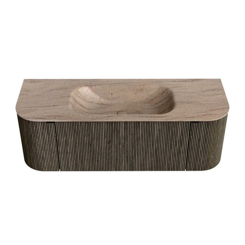 MONDIAZ KURVE-DLUX Meuble de salle de bains 130cm arrondi Gauche + Droite couleur Shadow avec 1 tiroir et 2 portes. Lavabo BIG SMALL Central 1 trou de robinet Saba. SW1433245