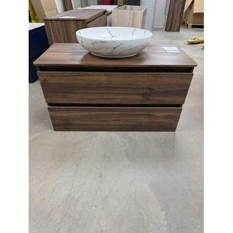 Saniclass Chaci Badkameronderkast - met topblad100cm - 2 lades - greeploos - noten (hout) OUTLETSTORE STORE45292