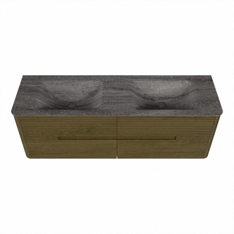 Mondiaz CIRO-DLUX Meuble de salle de bains - 150x45x50cm - Plan vasque en solid surface Oza - 2 vasques Double - sans trous pour robinet - 4 tiroirs - Dusk SW1533295