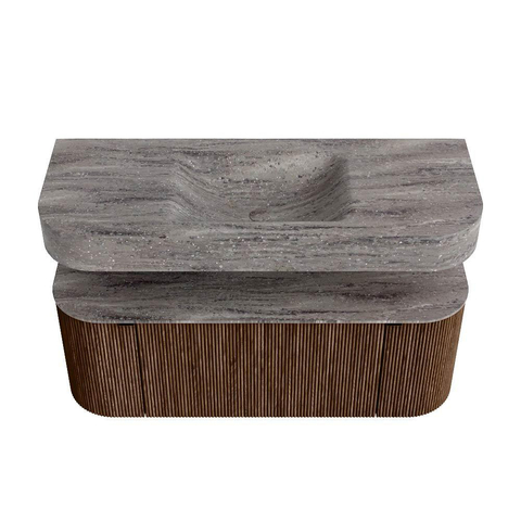 MONDIAZ THOR-DLUX 120cm meuble de salle de bains arrondi gauche + droite couleur Walnut avec 1 tiroir et 2 portes. Vasque suspendue CLOUD Milieu 1 trou de robinet couleur Oza. SW1463406