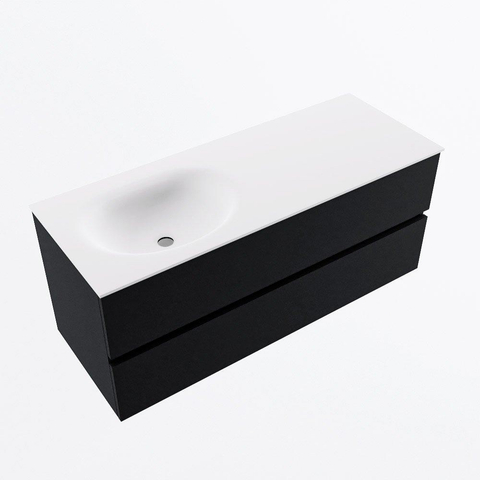 MONDIAZ VICA meuble sous lavabo 120cm Urban 2 tiroirs. Lavabo MOON gauche sans trou de robinet, couleur Talc. SW1381930