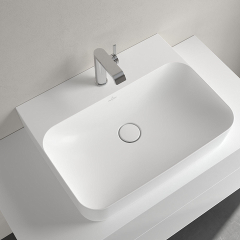 Villeroy & Boch finion wastafel onderzijde - geslepen - 1 kraangat - 60x47cm CeramicPlus - met verdekte overloop - Stone White (mat wit) SW209550