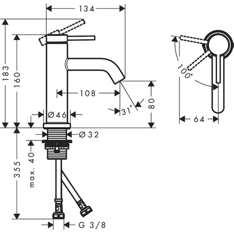 Hansgrohe Tecturis s Wastafelmengkraan - coolstart - zonder waste - 10.8cm uitloop - hoogglans chroom SW918731