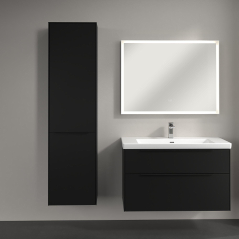 Villeroy & Boch Subway 3.0 Badkamerkast - opbouw - 45x35x170cm - 1 linksdraaiende - softclose deur greep - spaanplaat - Volcano Black (zwart) SW730471
