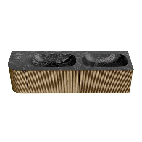 Mondiaz KURVE-DLUX Badkamermeubelset - 165x46x40cm - 2 lade - 1 deur - wastafel solid surface - dubbel / rechts - 2 kraangaten - Dusk SW1415563