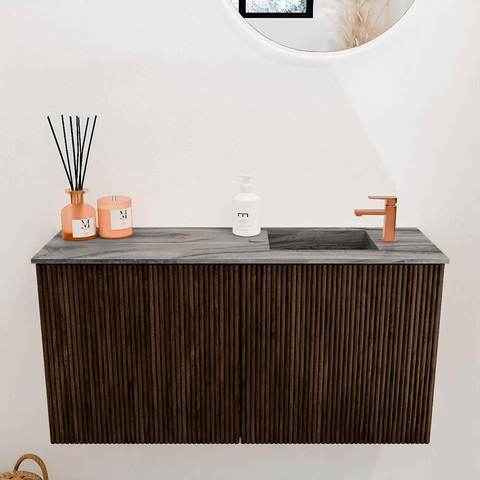 Mondiaz JOYA-DLUX 80cm toiletmeubel - kleur Walnut - Wastafel FAYE positie Rechts 1 kraangat kleur Sombra. SW1424711