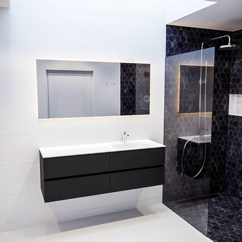 MONDIAZ VICA Ensemble de meuble salle de bain - 150cm - 4 tiroirs - lavabo Cloud à droite - 1 trou de robinet - solid surface urban SW410291