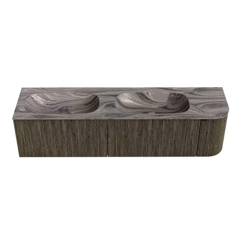 MONDIAZ KURVE-DLUX 175cm badmeubel ronding Rechts kleur Shadow met 2 lades en 1 deur. Wastafel STOR SMALL Dubbel / Links zonder kraangat Sombra. SW1433817