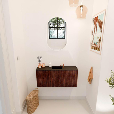 Mondiaz JOYA 90cm meuble de toilette - couleur Ruby - Lavabo FAYE position Milieu 1 trou de robinet couleur Urban. SW1421894