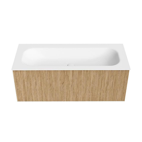 MONDIAZ KURVE Meuble de salle de bains 110cm couleur Oak avec 1 tiroir. Lavabo BIG MEDIUM centré 1 trou de robinet Talc. SW1138223