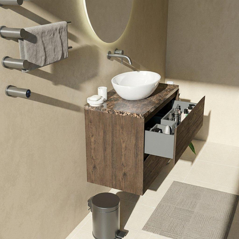 Saniclass Holz Pure Badkamermeubelset - 80x45x63cm - Noche natuurstenen topblad dark emperador - zonder kraangat - 2 lades - mat eiken charcoal (hout) SW1478271