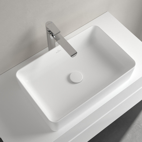 Villeroy & Boch Collaro opzetwastafel rechthoekig - 56x36cm - zonder overloop - zonder kraangat CeramicPlus - Stone White (mat wit) SW336072