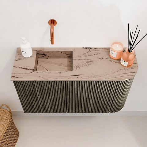 Mondiaz JOYA-DLUX Meuble de toilette 71,6cm - arrondi droit couleur Shadow - Lavabo FAYE position Gauche Sans trou de robinet couleur Arena SW1424820