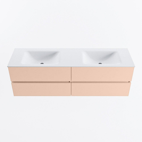 MONDIAZ Vica Ensemble meuble de salle de bains - 160cm - meuble bas rosee - 4 tiroirs - lavabo cloud double - 2 trous de robinet - version haute 60cm - talc SW1083375