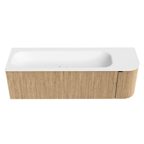 MONDIAZ KURVE meuble de salle de bains 145cm avec module 25 R couleur Oak avec 1 tiroir et 1 porte. Lavabo BIG LARGE gauche sans trou de robinet Talc. SW1138208