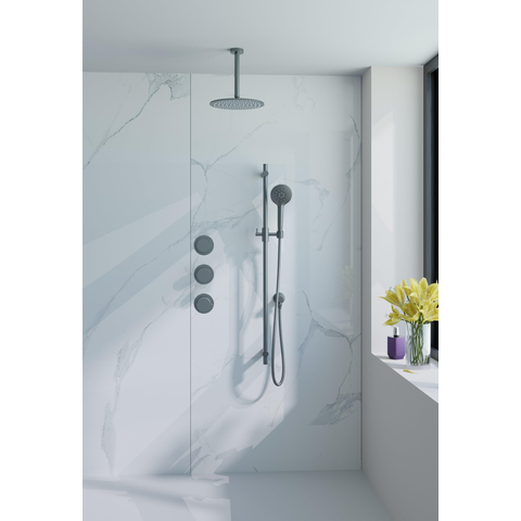Fortifura Nebbio Ensemble de douche pluie - robinet encastré - élément encastré - barre de douche - flexible de douche en métal - douchette ronde - bras de plafond 20cm - douche de tête 30cm - gunmetal brossé PVD (anthracite) SW1447148