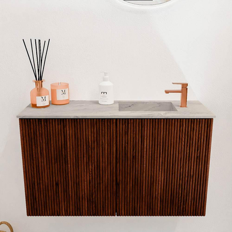 Mondiaz JOYA-DLUX 70cm meuble de salle de bains - couleur Ruby - Vasque FAYE position Droite 1 trou de robinet couleur Glace. SW1423529