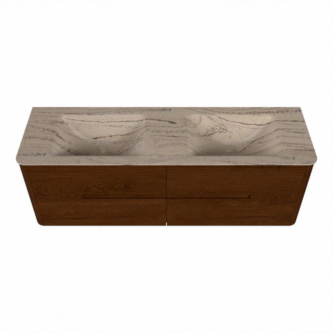 Mondiaz CIRO-DLUX Ensemble de meubles de salle de bains - 150x45x50cm - Plan-vasque solid surface Arena - 2 vasques double - 2 perçages pour robinet - 4 tiroirs - Ruby SW1531714