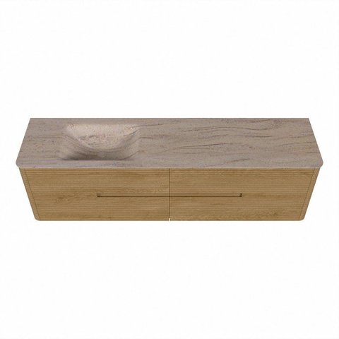 Mondiaz CIRO-DLUX Ensemble de meubles de salle de bains - 180x45x50cm - vasque en solid surface Saba - 1 lavabo à gauche - sans trous de robinet - 4 tiroirs - Chêne SW1531271