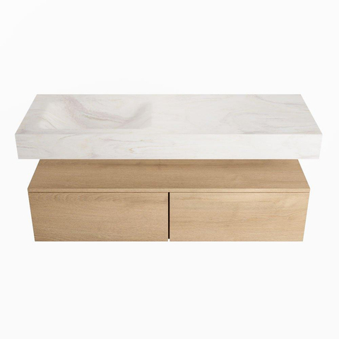 MONDIAZ ALAN - DLUX Ensemble de meubles de salle de bains - 130cm - meuble bas - chêne lavé (Washed Oak) - 2 tiroirs - lavabo suspendu - vasque à gauche - 1 trou de robinet - Ostra SW808978
