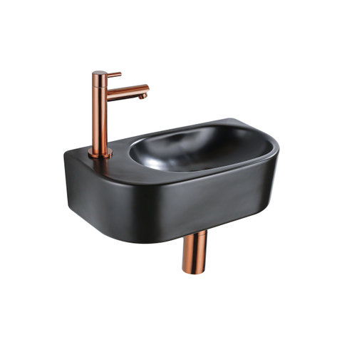 QeramiQ Fuente fonteinset – 40x21.5x12 cm – keramiek zwart mat – kraangat links – geborsteld koperen kraan SW1232837