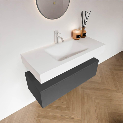 MONDIAZ ALAN Ensemble meuble de salle de bains - 100cm - meuble bas Dark Grey - 1 tiroir - Vasque suspendue CLOUD - centre - 1 trou de robinet - Talc SW1190265