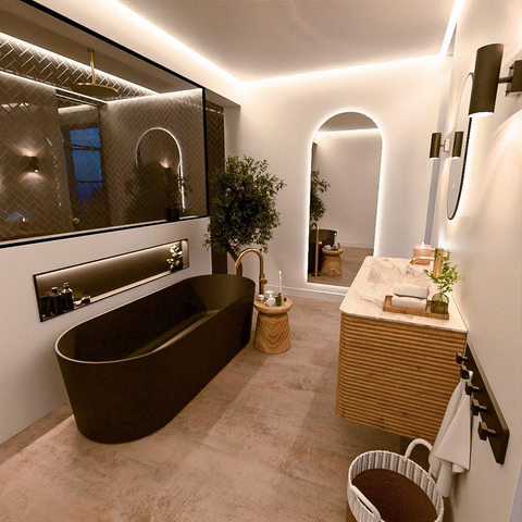 Mondiaz CIRO-DLUX Ensemble de meubles de salle de bains - 120x45x50cm - lavabo en solid surface Frappe - 1 vasque à gauche - 1 trou de robinet - 2 tiroirs - Chêne SW1530842