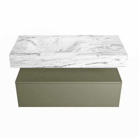 Mondiaz ALAN-DLUX Ensemble de meuble - 100cm - meuble Army mat - 1 tiroir - Lavabo Cloud Glace suspendu - vasque Gauche - 1 trou de robinet SW805984