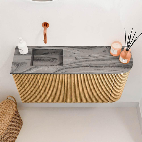 Mondiaz JOYA-DLUX 81.6cm toiletmeubel - ronding rechts kleur Oak - Wastafel FAYE positie Links Zonder kraangat kleur Sombra. SW1424273