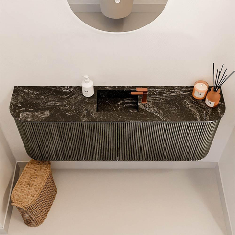 Mondiaz JOYA-DLUX 113.2cm meuble de salle de bains - arrondi gauche et droite couleur Shadow - Vasque FAYE position Milieu 1 trou de robinet couleur Lava. SW1422882