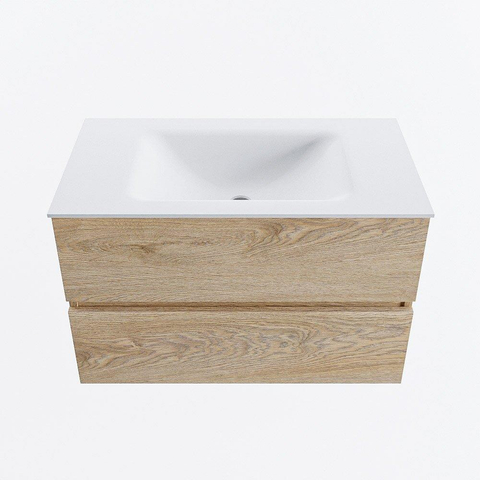MONDIAZ VICA meuble sous lavabo 80cm Chêne blanchi 2 tiroirs. Lavabo CLOUD centre 1 trou de robinet, couleur Talc. SW1381796