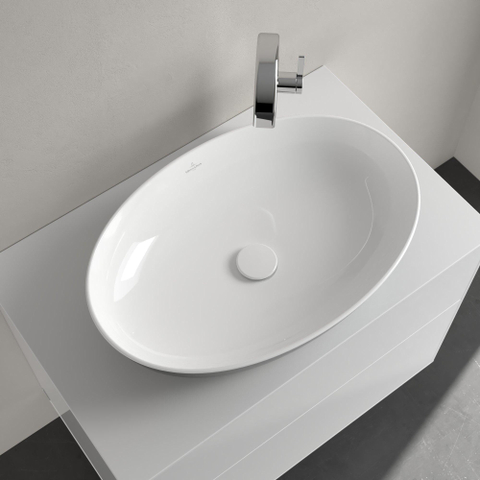 Villeroy & Boch Artis opzetwastafel ovaal - 61x41x12.5cm - zonder kraangat - zonder overloop - Coal Black (glans zwart) SW68832