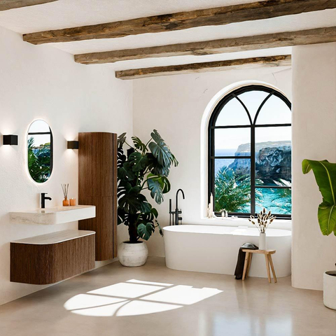 MONDIAZ THOR-DLUX 100cm meuble de salle de bains arrondi gauche + droite couleur Walnut avec 1 tiroir et 2 portes. Vasque suspendue CLOUD Milieu 1 trou de robinet couleur Meli. SW1467475