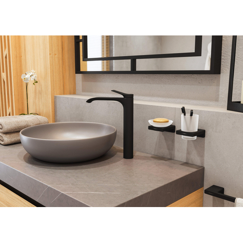 Hansgrohe AddStoris Q glashouder - met glas - mat zwart SW651218