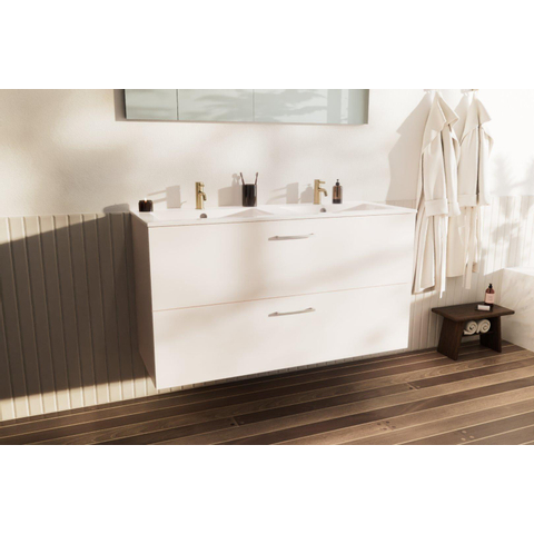 Nemo Go Ensemble de meuble - 120x65x45.5cm - 2 tiroirs - avec poignée - 2 vasque Blanc mat - 2 trous de robinet - avec miroir - MDF standard white SW911691