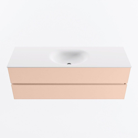 MONDIAZ VICA Ensemble meuble de salle de bains - 140cm - meuble bas rosee - 2 tiroirs - lavabo moon central - sans trous de robinet - version haute 60cm - talc SW1080342