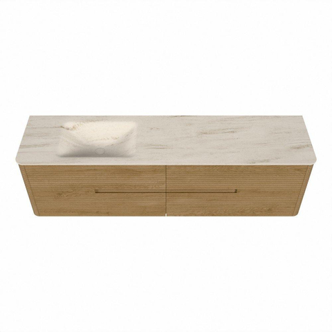 Mondiaz CIRO-DLUX Badkamermeubelset - 180x45x50cm - Solid surface wastafel Meli - 1 wasbak Links - zonder kraangaten - 4 lades - Oak SW1531503