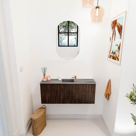 Mondiaz JOYA-DLUX 100cm toiletmeubel - kleur Walnut - Wastafel FAYE positie Midden 1 kraangat kleur Sombra. SW1424723