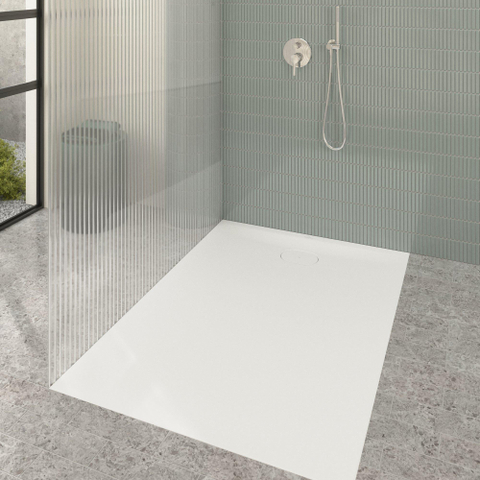 Villeroy & Boch Ecora douchebak - 140x100x3.5cm - afvoer korte zijde - stone white (wit) SW1559016