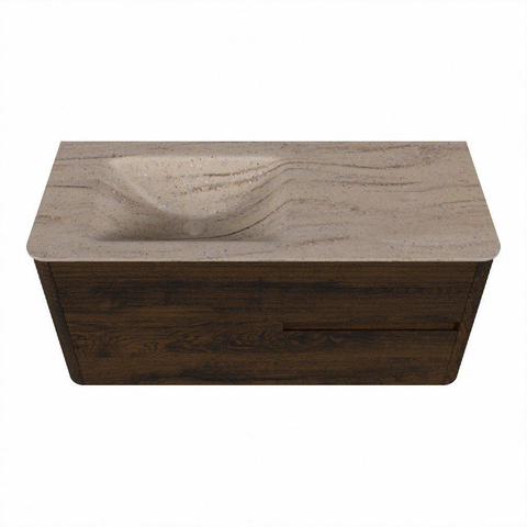 Mondiaz CIRO-DLUX Meuble de salle de bains - 110x45x50cm - Plan-vasque en solid surface Saba - 1 lavabo à gauche - sans trous de robinetterie - 2 tiroirs - Noyer SW1530680