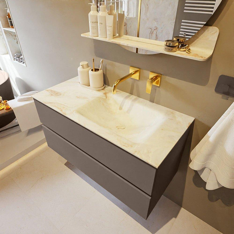 MONDIAZ VICA-DLUX Ensemble meuble de salle de bains - 100cm - meuble bas smoke - 2 tiroirs - lavabo encastré cloud à droite - sans trous de robinetterie - version hauteur 60cm - frape SW1088916